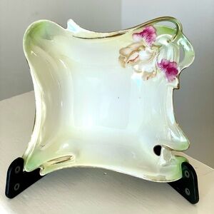 Antique Hand-Painted Small Square Floral Ring Dish Art Nouveau Trinket Germany